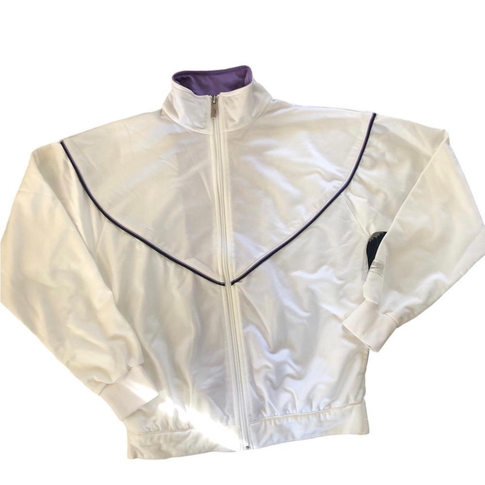 VTG Nike Y2K 90’s Women’s Track Jacket Sz S White Purple Trim Full Zip Pockets